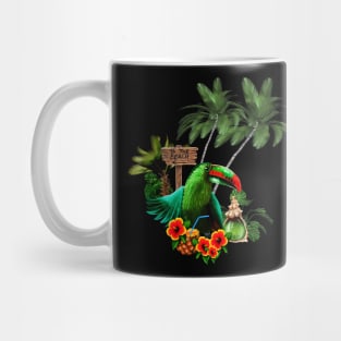 Tropical design with cute toucan with a drink and palm trees Mug